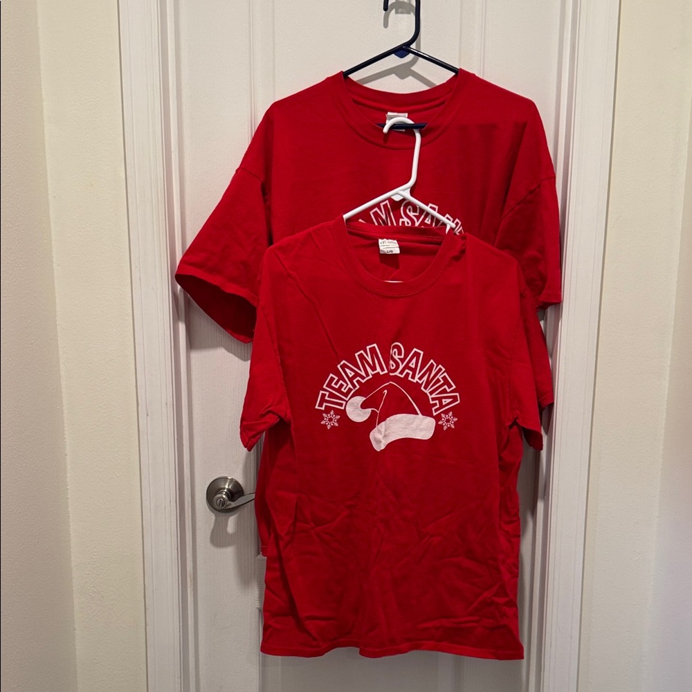 TWO TEAM SANTA T-SHIRTS- Red 'Team Santa' XXL & Large T-Shirts